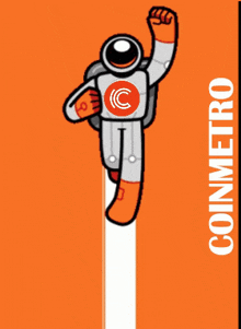 a cartoon drawing of an astronaut with the word coinmetro on the bottom