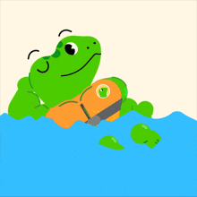 an illustration of a frog in the water with the word wagmi in wooden letters