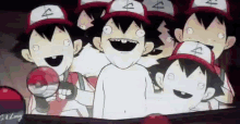 a group of cartoon characters are wearing hats with the letter a on them