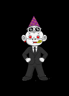 a cartoon of a monkey wearing a party hat
