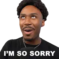 a man says i 'm so sorry in front of a white background