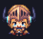 a pixel art drawing of a warrior with horns