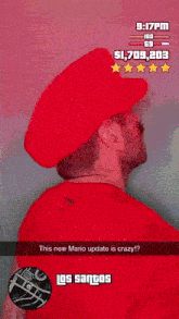 a man in a mario costume has a snapchat that says this new mario update is crazy ?