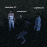 a group of people including madeline rhodes and mason hughes are standing in the dark