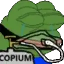 a cartoon frog is crying and holding a stethoscope in his mouth .