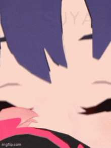a close up of a cartoon character 's face with a pink circle around it