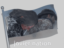 a flag with a picture of a man and woman and the words jovier nation