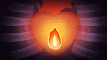 a drawing of a heart with a flame inside of it