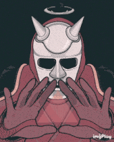 a cartoon drawing of a demon with horns and fangs and the words imgplay underneath