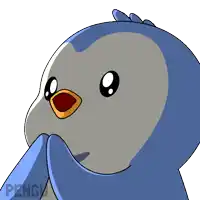 a blue penguin with a yellow beak is on a white background that says pengu
