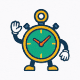 a cartoon drawing of a stopwatch with a face and hands
