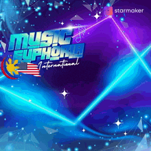 a poster for music euphoria international has a blue background