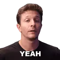a man wearing a black shirt has the word yeah on his face