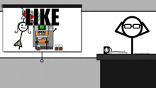 a cartoon drawing of a machine that says like