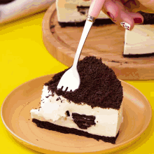 a slice of cake on a plate with a fork on it