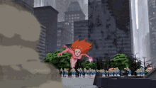 a cartoon drawing of a woman in a pink superhero outfit