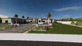 an artist 's impression of a large house with a driveway and palm trees