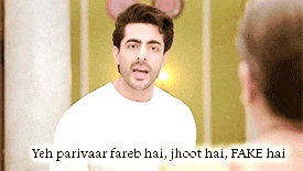 a man in a white shirt says yeh parivaar fareb hai jhooth hai fake hai
