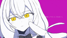 a drawing of a girl with yellow eyes and chinese writing