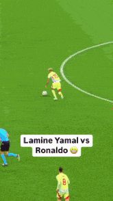 a soccer game between lamine yamal and ronaldo is being played