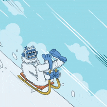 a cartoon of a yeti on a sled going down a snowy hill