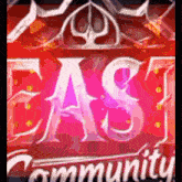 a red background with the words east community written on it