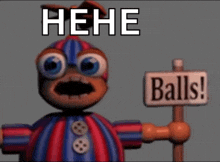 a cartoon character holds a sign that says balls