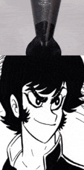 a black and white drawing of a man with a no. 7m drill bit in the background
