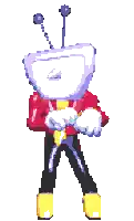 a pixel art drawing of a man with a television head
