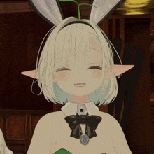 a girl with bunny ears and a bow tie