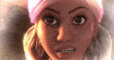 a close up of a cartoon character 's face with a surprised expression .