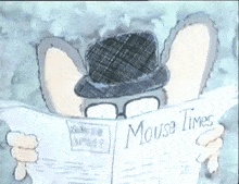 a cartoon mouse is reading the mouse times newspaper