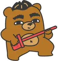 a brown bear with a mohawk is holding a red stick