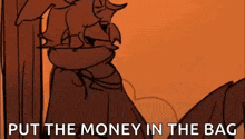 a cartoon of a man holding a bag of money .