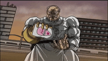a cartoon of a man holding a bottle of daddy 's baby lotion