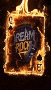 a playing card with a guitar and the words dream rock written on it