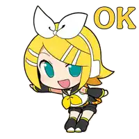 a cartoon drawing of a girl with a bow and the word ok below her