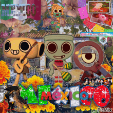 a collage of cartoon characters with the word mexico at the top