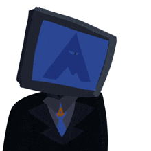 a cartoon character with a blue triangle on the screen