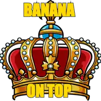 a cartoon crown with the words banana on top above it