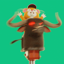 a hamster is riding on the back of a bull on a mechanical bull ride