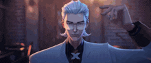 a man in a suit has an x on his shirt