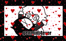 a picture of a cartoon character surrounded by red hearts with the caption genmint4ever