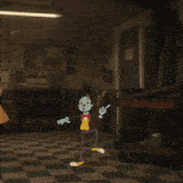 a cartoon character is holding a sparkler in a room