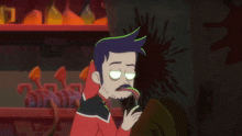 a cartoon of a man with glowing eyes and a beard