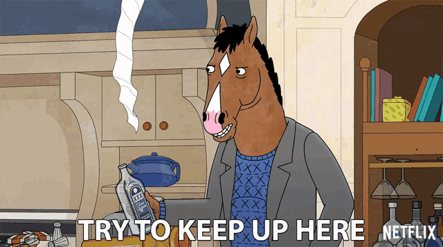 a cartoon of a horse saying 