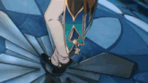 a person is standing on a set of stairs with a fan on the side