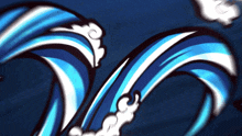 a blue and white graphic of waves on a dark background