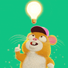 a cartoon mouse is holding a light bulb above its head