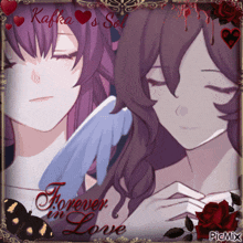 a picture of two anime girls with the words forever in love on the bottom